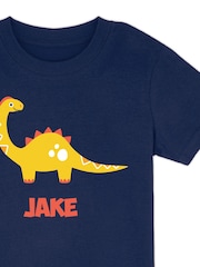 Dollymix Boys Blue 100% Cotton Personalised Dinosaur T-Shirt - Image 2 of 4