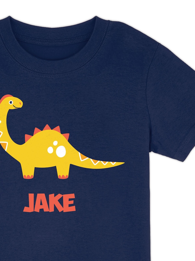 Dollymix Boys Blue 100% Cotton Personalised Dinosaur T-Shirt - Image 2 of 4