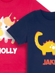 Dollymix Boys Blue 100% Cotton Personalised Dinosaur T-Shirt - Image 4 of 4