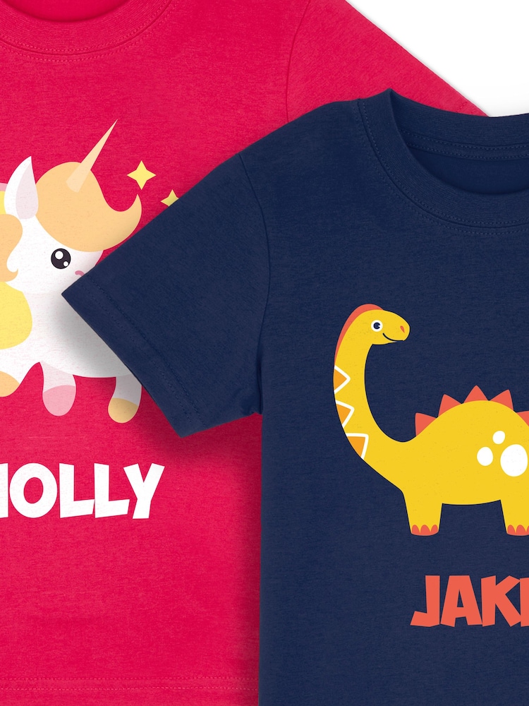 Dollymix Boys Blue 100% Cotton Personalised Dinosaur T-Shirt - Image 4 of 4