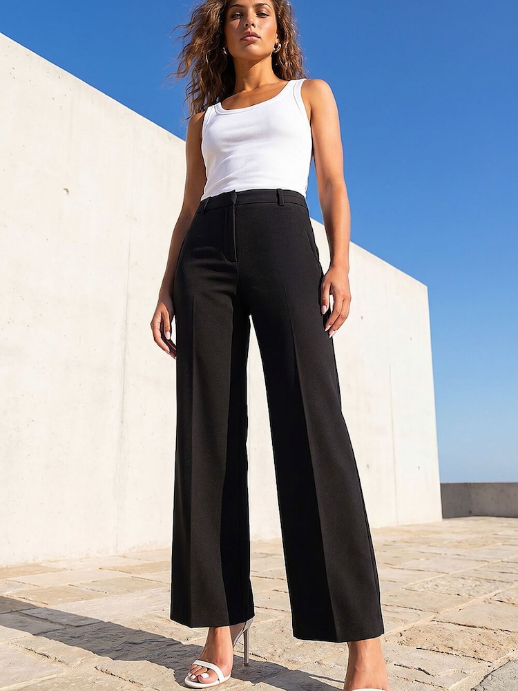 Noir - Roman Regular Wide Leg Trousers - Image 1 sur 4