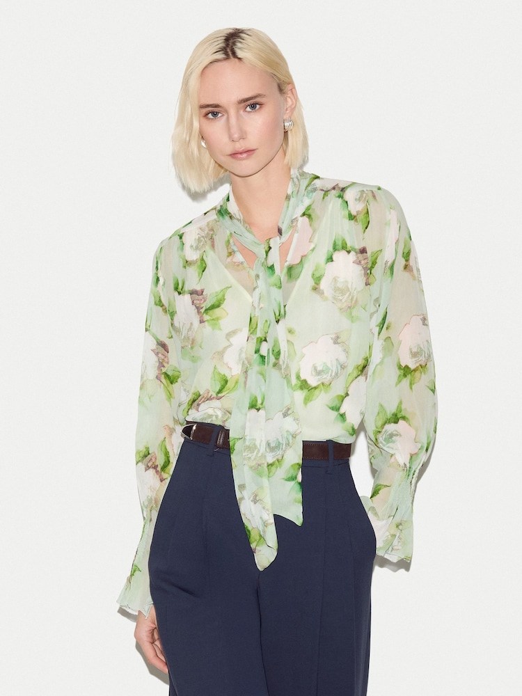 Jigsaw Green Sketch Rose Georgette Top - Image 1 of 4 Jigsaw Green Sketch Rose Georgette Top - Image 1 of 4