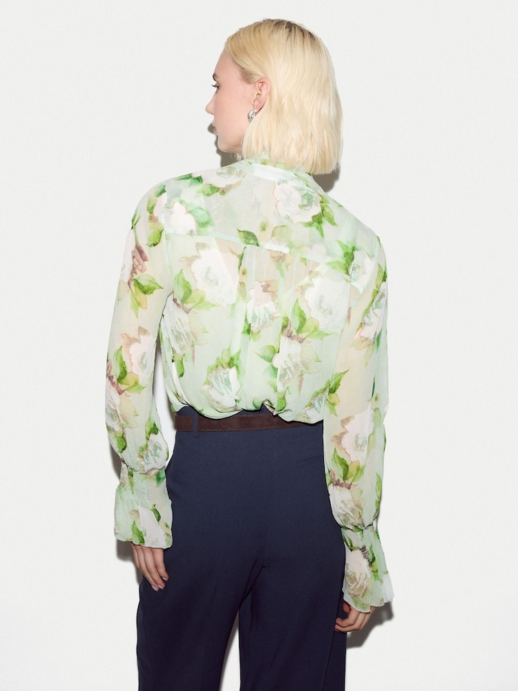 Jigsaw Green Sketch Rose Georgette Top - Image 4 of 4 Jigsaw Green Sketch Rose Georgette Top - Image 4 of 4