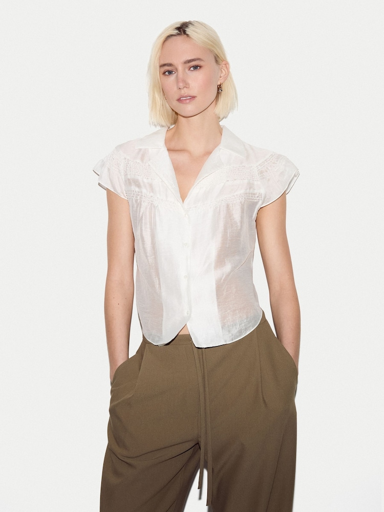 Jigsaw White Smocking Blouse - Image 1 of 5 Jigsaw White Smocking Blouse - Image 1 of 5