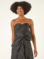 Roman Black Strapless Brocade Bow Dress - Image 6 of 7