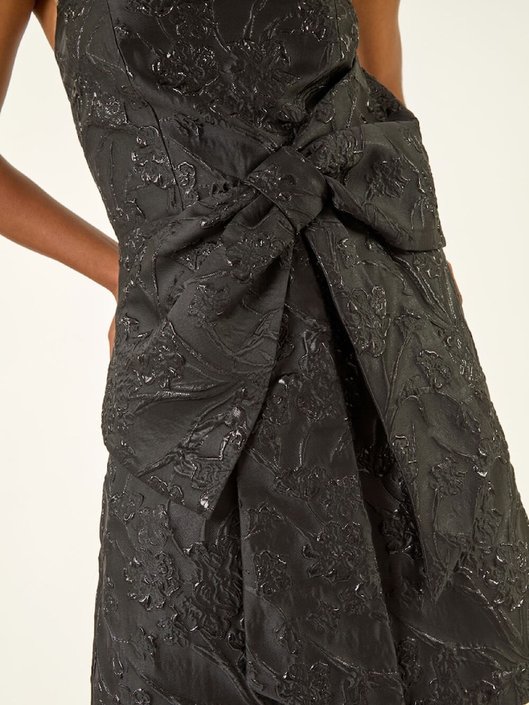 Roman Black Strapless Brocade Bow Dress - Image 7 of 7