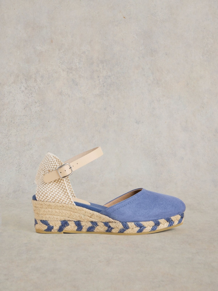 White Stuff Blue Suede Closed Espadrille Wedges - Image 1 of 4