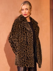 Love & Roses Brown Animal Faux Fur Coat - Image 1 of 4