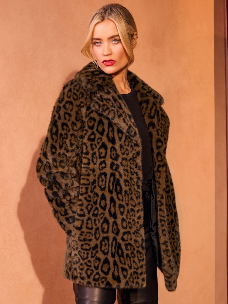 Love & Roses Brown Animal Faux Fur Coat - Image 1 of 4