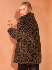 Love & Roses Brown Animal Faux Fur Coat - Image 2 of 4
