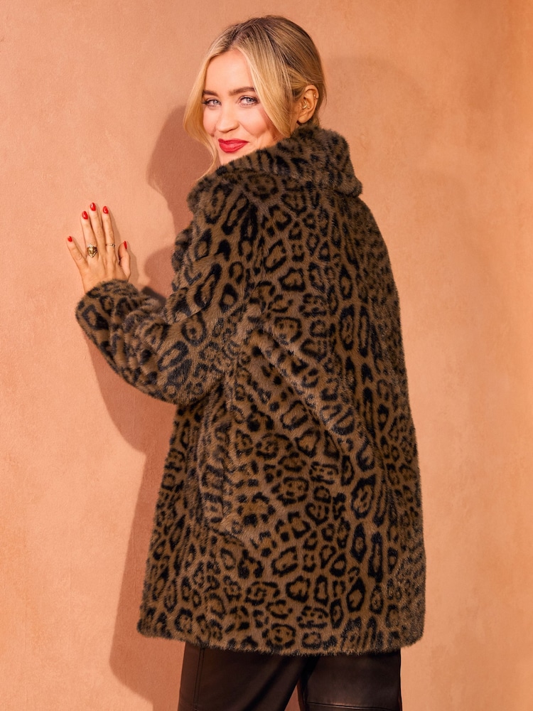 Love & Roses Brown Animal Faux Fur Coat - Image 2 of 4