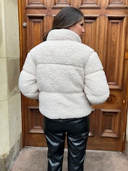 AX Paris Cream Borg Short Puffer Coat - Image 3 of 4