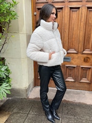 AX Paris Cream Borg Short Puffer Coat - Image 4 of 4