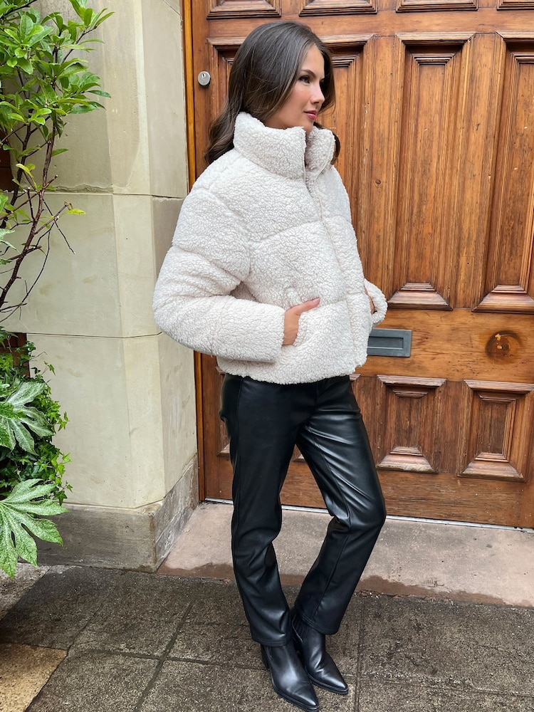 AX Paris Cream Borg Short Puffer Coat - Image 4 of 4