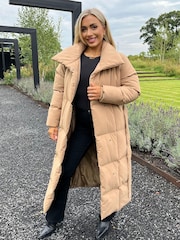 AX Paris Cream Biscuit Long Line Belted Padded Coat - Image 1 of 4