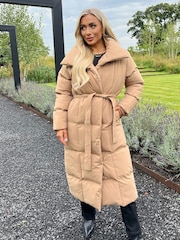 AX Paris Cream Biscuit Long Line Belted Padded Coat - Image 2 of 4