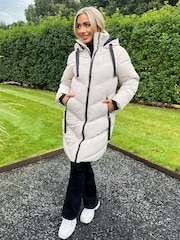 AX Paris Hooded Long Line Puffer Black Coat - Image 1 of 4