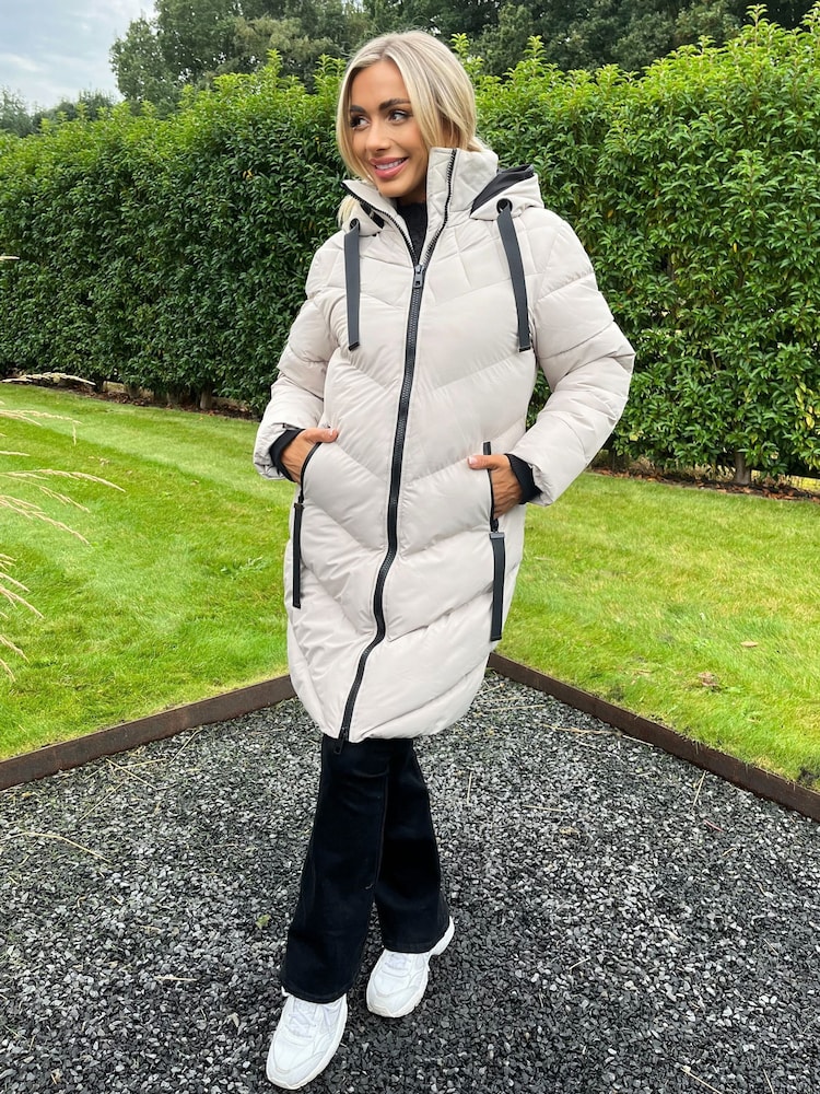 AX Paris Hooded Long Line Puffer Black Coat - Image 1 of 4