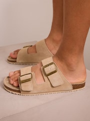 Neutral Suede Double Buckle Sandals - Image 1 of 6