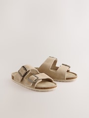Neutral Suede Double Buckle Sandals - Image 3 of 6