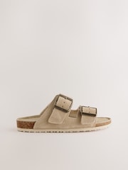 Neutral Suede Double Buckle Sandals - Image 4 of 6