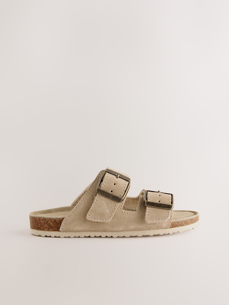 Neutral Suede Double Buckle Sandals - Image 4 of 6
