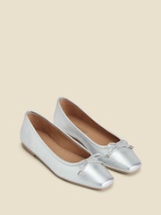 Sosandar Silver Square Toe Ballet Pumps - Image 3 of 5
