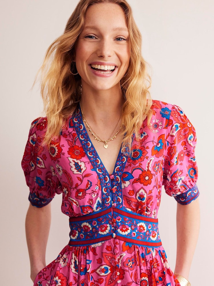 Boden Pink Elsa Midi Tea Dress - Image 2 of 5 Boden Pink Elsa Midi Tea Dress - Image 2 of 5