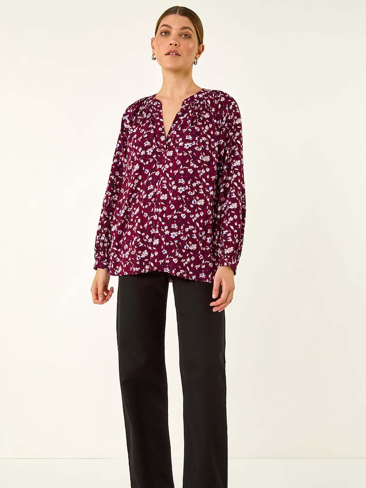 Roman Pink Floral Print Raglan Top - Image 2 of 5 Roman Pink Floral Print Raglan Top - Image 2 of 5