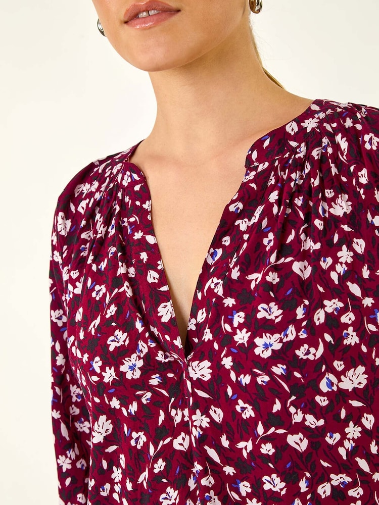 Roman Pink Floral Print Raglan Top - Image 5 of 5 Roman Pink Floral Print Raglan Top - Image 5 of 5