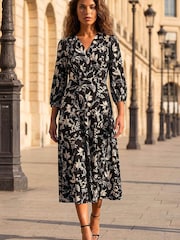 Roman Black Floral Print Midi Dress - Image 3 of 4