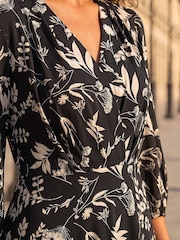 Roman Black Floral Print Midi Dress - Image 4 of 4