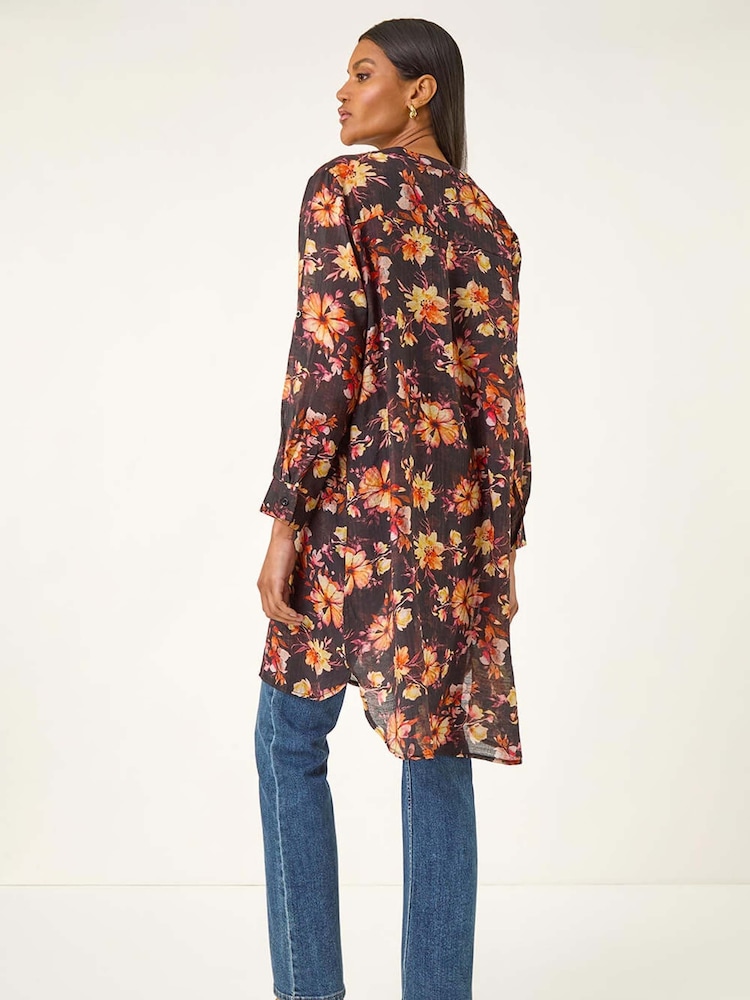Roman Orange Floral Print Longline Blouse - Image 2 of 5 Roman Orange Floral Print Longline Blouse - Image 2 of 5