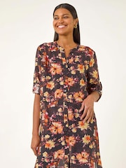 Roman Orange Floral Print Longline Blouse - Image 3 of 5