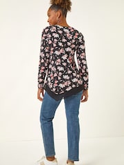 Roman Pink Floral Puff Print Stretch Top - Image 2 of 5