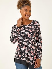 Roman Pink Floral Puff Print Stretch Top - Image 3 of 5