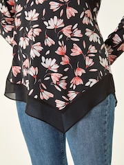 Roman Pink Floral Puff Print Stretch Top - Image 5 of 5