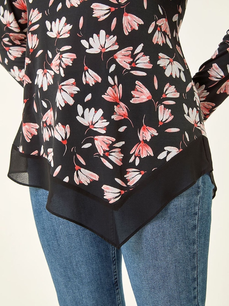 Roman Pink Floral Puff Print Stretch Top - Image 5 of 5 Roman Pink Floral Puff Print Stretch Top - Image 5 of 5