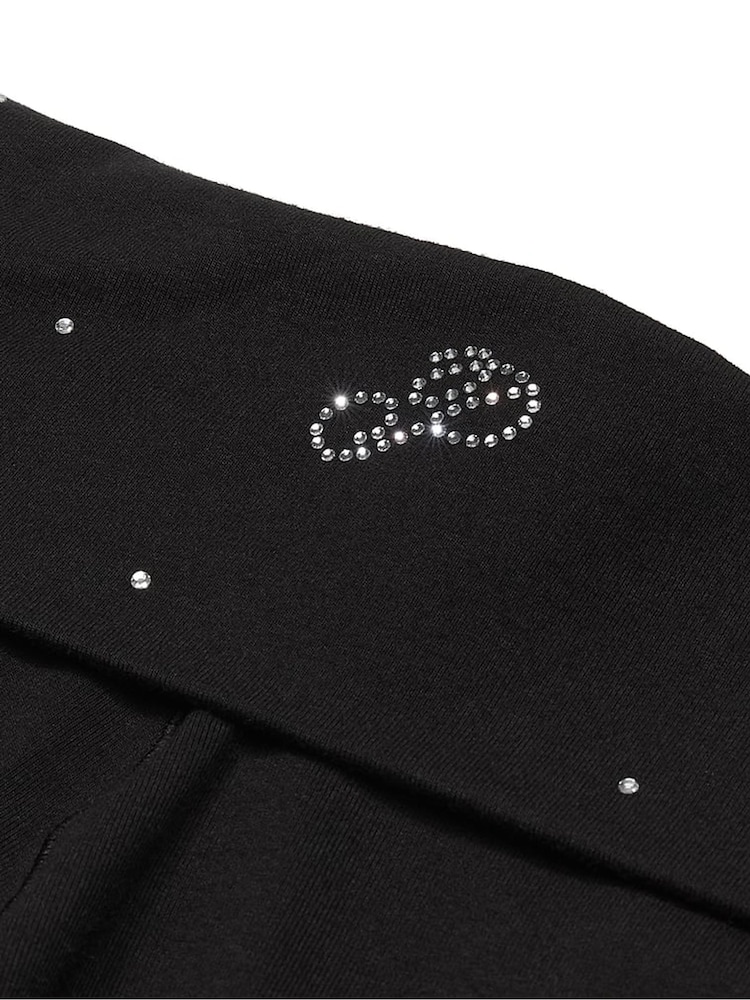 Victoria's Secret PINK Black Diamante Cotton Foldover Flare Leggings - Image 2 of 2