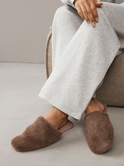 Neutral Faux Fur Mule Slippers - Image 1 of 8