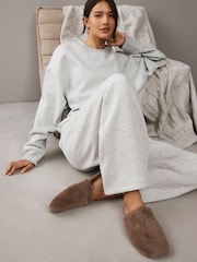 Neutral Faux Fur Mule Slippers - Image 2 of 8