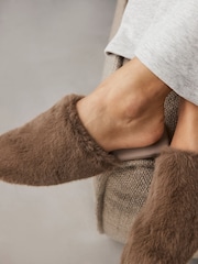 Neutral Faux Fur Mule Slippers - Image 3 of 8