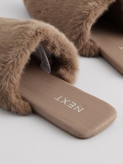 Neutral Faux Fur Mule Slippers - Image 6 of 8