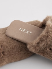Neutral Faux Fur Mule Slippers - Image 8 of 8