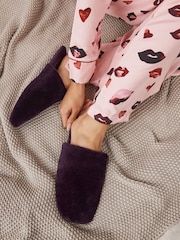 Burgundy Red Faux Fur Mule Slippers - Image 1 of 8