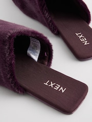Burgundy Red Faux Fur Mule Slippers - Image 6 of 8