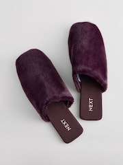 Burgundy Red Faux Fur Mule Slippers - Image 7 of 8