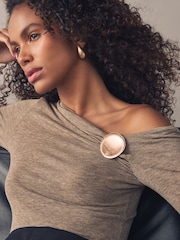 Worn Gold Tone Round Brooch Made With Recycled Metals - Image 1 of 4