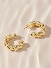 Gold Tone Stainless Steel Chunky Twist Hoop Earrings - Image 1 of 7