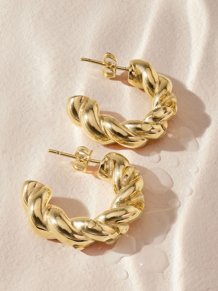 Gold Tone Stainless Steel Chunky Twist Hoop Earrings - Image 7 of 7